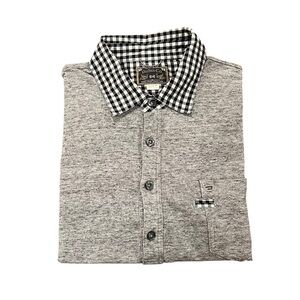 Diesel Men’s Short-Sleeve Gingham Collar Polo Heather Gray Medium Slim Cut Black